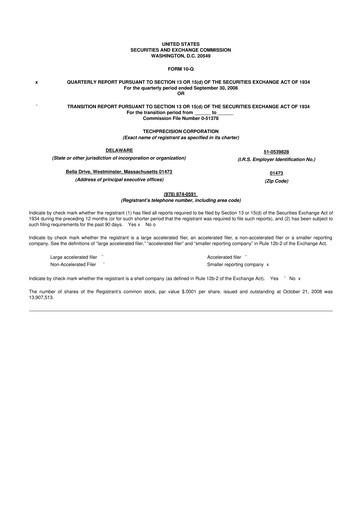 Miniature TechPrecision 10-Q Rapport trimestriel  