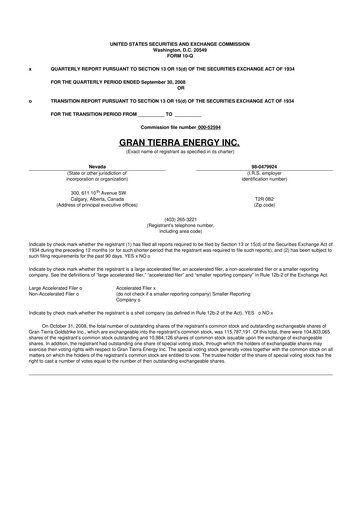 Vorschaubild Gran Tierra Energy 10-Q Quartalsbericht  