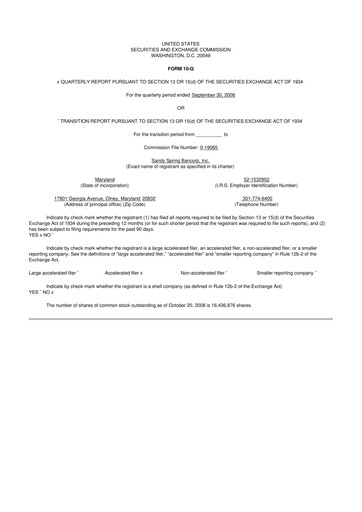Miniature Sandy Spring Bank 10-Q Rapport trimestriel  
