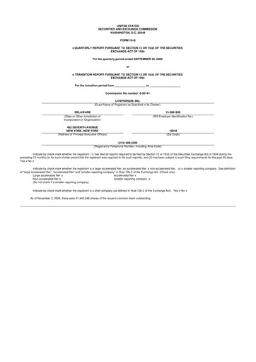 Thumbnail LivePerson 10-Q Quarterly Report FY 