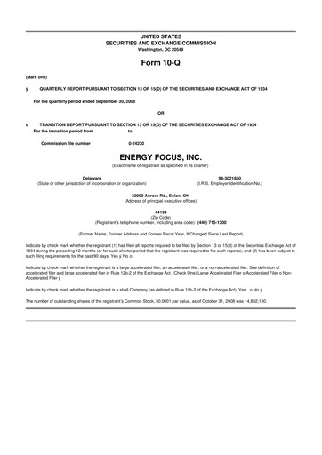 Miniature Energy Focus 10-Q Rapport trimestriel  
