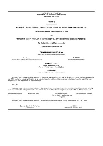 Thumbnail ConnectOne Bancorp 10-Q Quarterly Report FY 