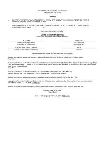 Thumbnail United Security Bancshares 10-Q Quarterly Report FY 