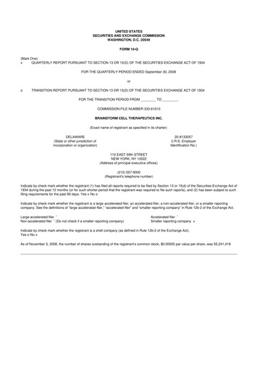 Vorschaubild BrainStorm Cell Therapeutics 10-Q Quartalsbericht  