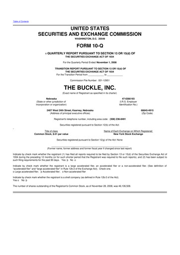 Thumbnail Buckle
 10-Q Quarterly Report FY 