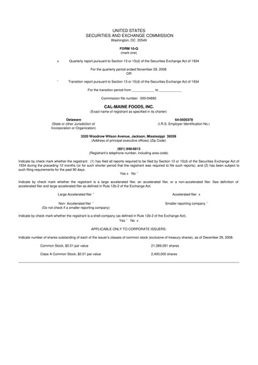 Thumbnail Cal-Maine Foods 10-Q Quarterly Report FY 