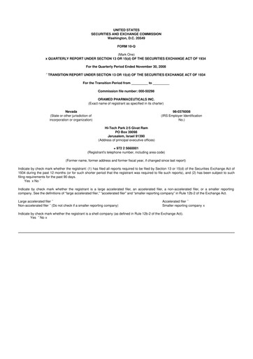 Thumbnail Oramed Pharmaceuticals 10-Q Quarterly Report FY 