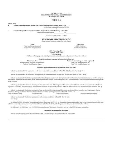 Thumbnail Benchmark Electronics
 10-K Annual Report 