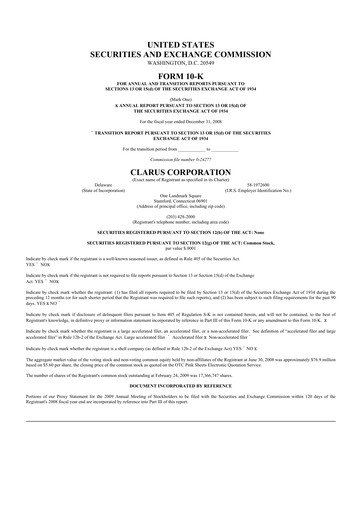 Thumbnail Clarus
 10-K Annual Report 