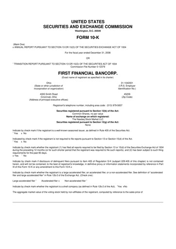 Thumbnail First Financial Bank
 10-K Annual Report 