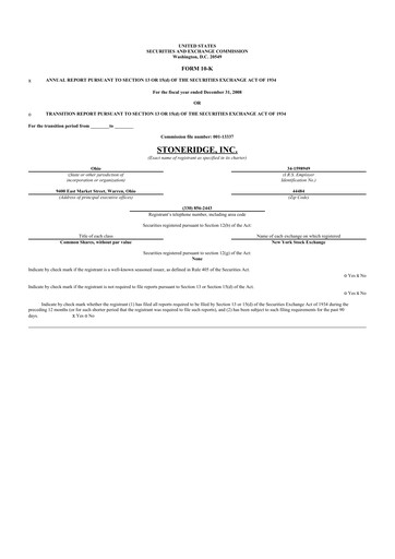 Thumbnail Stoneridge 10-K Annual Report 