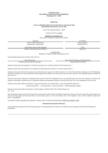 Thumbnail Shore Bancshares 10-K Annual Report 