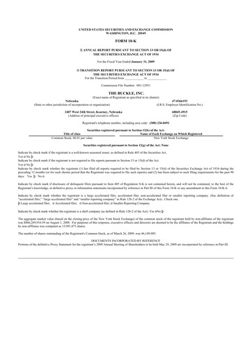 Thumbnail Buckle
 10-K Annual Report 