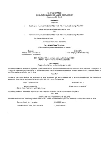 Thumbnail Cal-Maine Foods 10-Q Quarterly Report FY 
