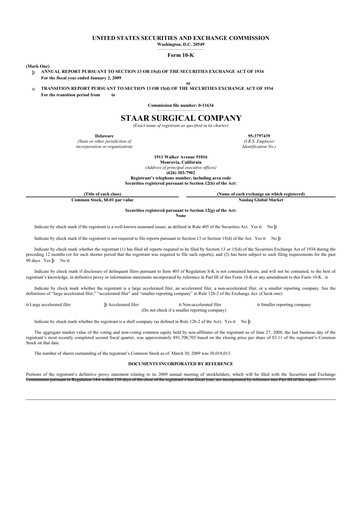 Thumbnail STAAR Surgical 10-K Annual Report 