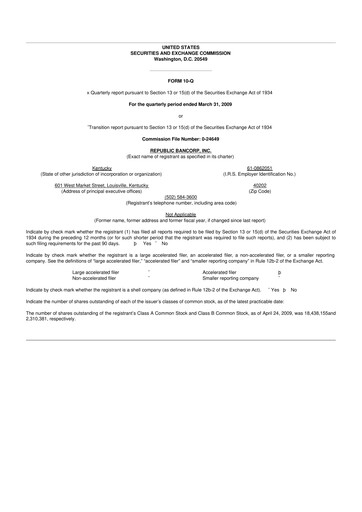 Thumbnail Republic Bank 10-Q Quarterly Report FY 