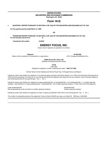 Miniature Energy Focus 10-Q Rapport trimestriel  