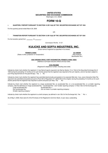 Thumbnail Kulicke and Soffa Industries 10-Q Quarterly Report FY 