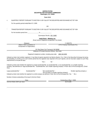 Miniature Intellicheck 10-Q Rapport trimestriel  