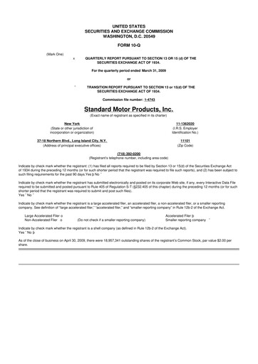 Thumbnail Standard Motor Products 10-Q Quarterly Report FY 