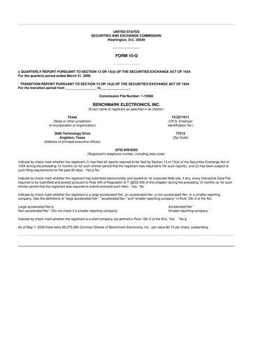 Vorschaubild Benchmark Electronics
 10-Q Quartalsbericht  