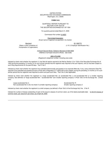 Thumbnail First United Corporation 10-Q Quarterly Report FY 