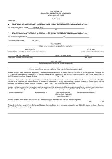 Miniature Bel Fuse 10-Q Rapport trimestriel  