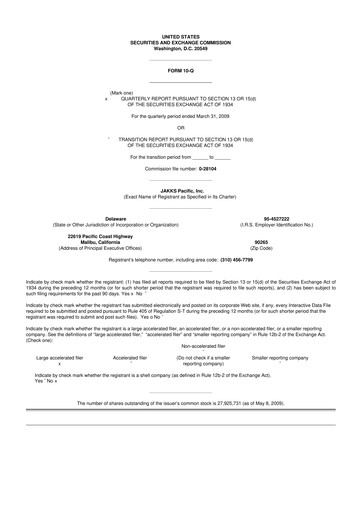 Thumbnail Jakks Pacific
 10-Q Quarterly Report FY 