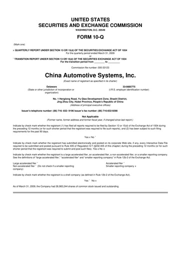 Thumbnail China Automotive Systems 10-Q Quarterly Report FY 