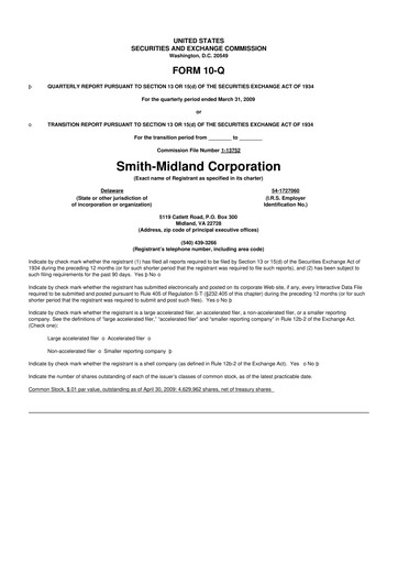 Miniature Smith-Midland Corporation 10-Q Rapport trimestriel  
