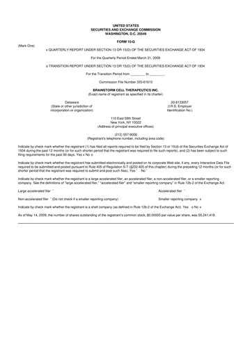 Vorschaubild BrainStorm Cell Therapeutics 10-Q Quartalsbericht  