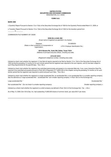 Miniature Zion Oil & Gas 10-Q Rapport trimestriel  