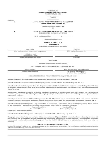 Thumbnail World Acceptance Corporation 10-K Annual Report 