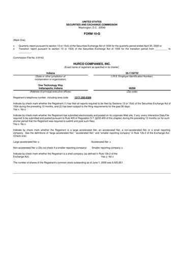 Thumbnail Hurco Companies 10-Q Quarterly Report FY 