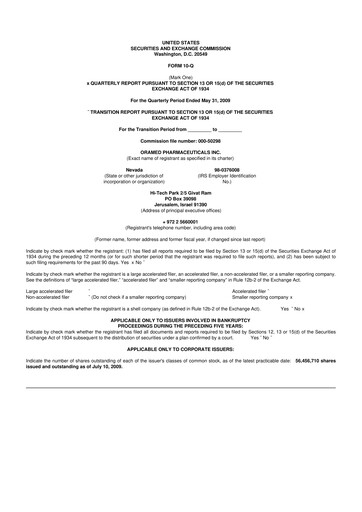 Thumbnail Oramed Pharmaceuticals 10-Q Quarterly Report FY 