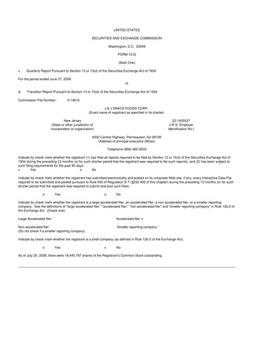 Thumbnail J&J Snack Foods
 10-Q Quarterly Report FY 