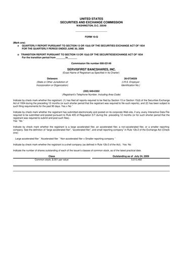 Thumbnail ServisFirst Bancshares 10-Q Quarterly Report FY 