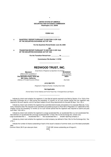 Thumbnail Redwood Trust 10-Q Quarterly Report FY 