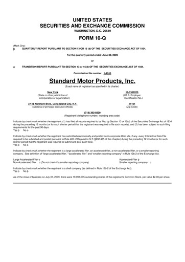 Thumbnail Standard Motor Products 10-Q Quarterly Report FY 