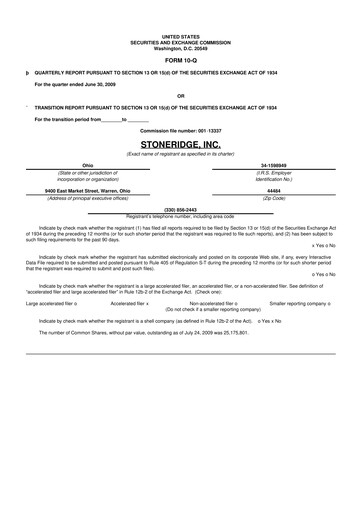Thumbnail Stoneridge 10-Q Quarterly Report FY 