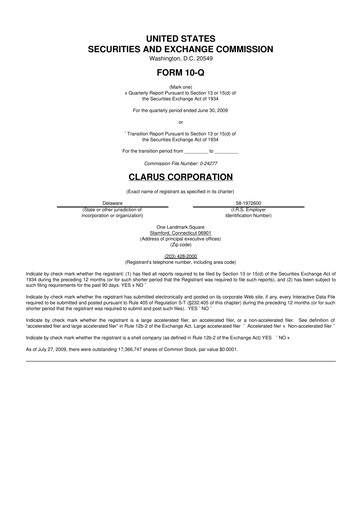 Thumbnail Clarus
 10-Q Quarterly Report FY 