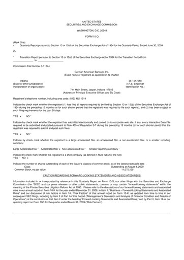 Thumbnail German American Bancorp 10-Q Quarterly Report FY 