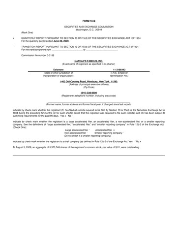 Miniature Nathan's Famous 10-Q Rapport trimestriel  