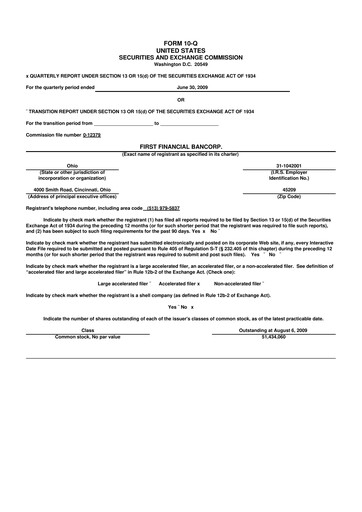Thumbnail First Financial Bank
 10-Q Quarterly Report FY 
