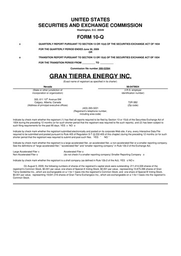 Vorschaubild Gran Tierra Energy 10-Q Quartalsbericht  