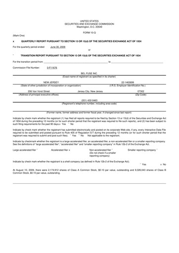 Miniature Bel Fuse 10-Q Rapport trimestriel  