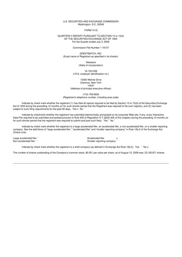 Miniature Integer Holdings
 10-Q Rapport trimestriel  