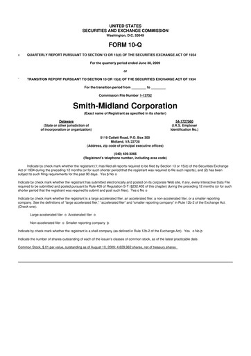 Miniature Smith-Midland Corporation 10-Q Rapport trimestriel  