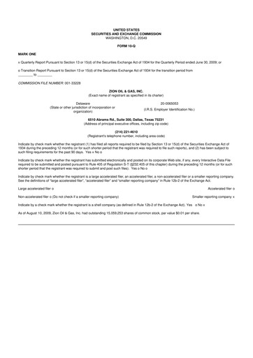 Miniature Zion Oil & Gas 10-Q Rapport trimestriel  