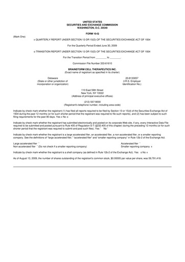 Vorschaubild BrainStorm Cell Therapeutics 10-Q Quartalsbericht  